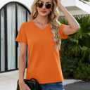 YUCOLEN T Shirts for Women Soft Short Sleeve V Neck Basic Tees Cotton Blend Breathable UPF 50+ Tops for Summer Spring (Orange, M)