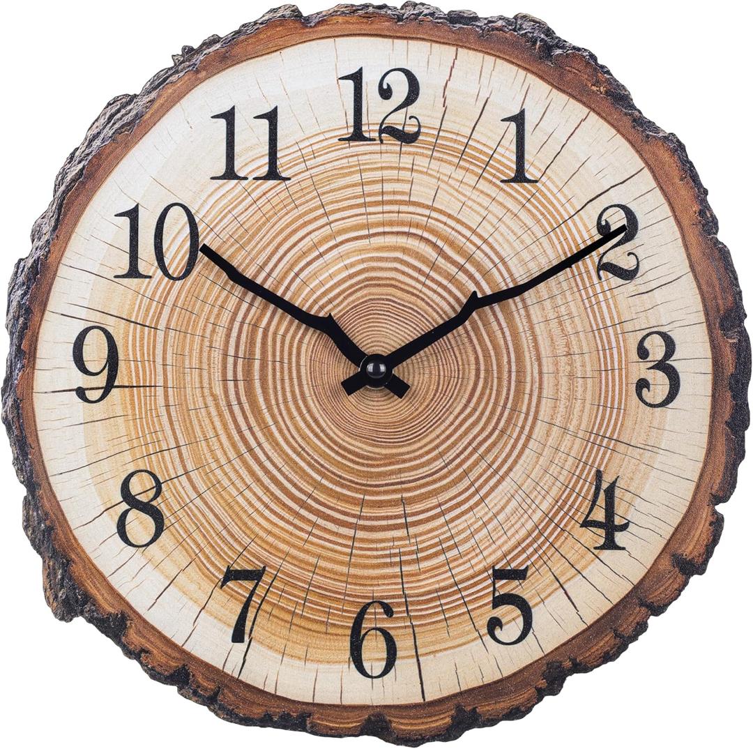 Rustic Wooden Wall Clock 12 Inch Silent Non Ticking Wall Clocks Battery Operated