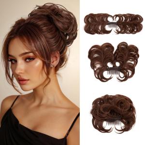 Messy Bun Hair Piece Side Comb Clip in Bun Hairpiece for Women Short Natural Straight Versatile Adjustable Styles Easy Hair pieces (Red Vino-C) (16 x 2 x 0.8 inches)