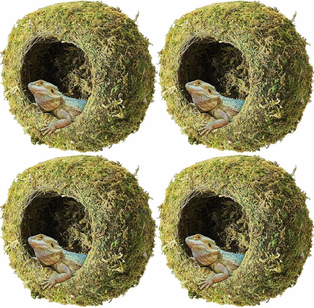 4 Pcs 4 x 4 x 3 Inch Mossy Cave Hide Green Reptile Mossy Hideout Humidity Crested Gecko Hide for Turtle Spider Lizard Frog Crested Gecko Chameleon