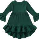 YOUNGER TREE Toddler Baby Girls Fall Clothing Solid Cotton Pit Irregular Skirt Winter Dress Long Sleeve Skirt Outfits (Green)