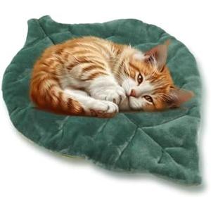 Rzxlszy Cat Mat Self Warming Cat Bed 26"x20" Leaf Shaped Cotton Soft Warm Pet Pad Blanket for Indoor Bed Couch Sofa Floors Cat and Dog Warm Mattress (Green)