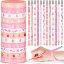 2 x Sabary 48 Pcs Christmas Pencils Silicone Bracelets Set Christmas Party Favors Candy Cane Plaid Snowman Santa Tree Snowflake Pencils Xmas Wristbands Gifts(Pink,7.48 Inch Pencil)