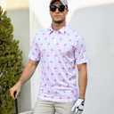 Fanient Men Golf Polo Shirts Short Sleeve 3D Printed Dry Fit Moisture Wicking 4-Way Stretch Summer Athletic Polo Shirts (White, S)