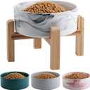 Elevated Dog Bowl Ceramic for Small Medium Sized Breed,Raised Dog Food Water Bowl with Stand,6 in 3.6 Cups Non Slip Pet Dish Heavy Weighted Marble Grey