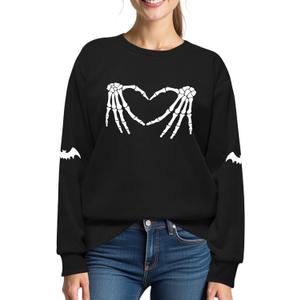 Halloween Sweatshirts for Women:Skull Graphic Crewneck Long Sleeve Tops Lightweight Pullover Sweatshirts (Medium, Black)