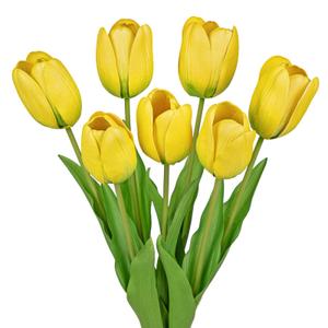 Artificial Tulips Flowers – 24" Long Stem Faux Tulips, 7PCS Real Touch Fake Yellow Tulip for Vase, Farmhouse, Kitchen, Spring & Wedding Home Decor