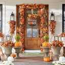 Interchangeable Welcome Sign for Front Door with 4 Seasonal Wreaths and 14 Changeable Icons, Farmhouse Front Door Signs, Door Decoration Porch Decor, Seasonal Wooden Home Sign home dcor (6wood)