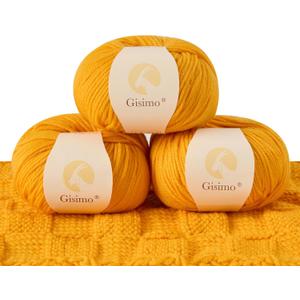 100% Merino Wool Yarn, 6-Ply Luxurious and Soft Yarn for Hand Knitting & Crocheting, 1.76 OZ/50g, 127 yds/116 Meters (Golden Yellow, 3 Balls)