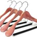 TOPIA HANGER Unfinished American Red Cedar Wood Coat Suit Hangers, Luxury Wooden Jacket Clothes Hangers, Wide Shoulder with Black Padded Pant Bar- 360Flexible Hook, 4 Pack- Natural- CT07W