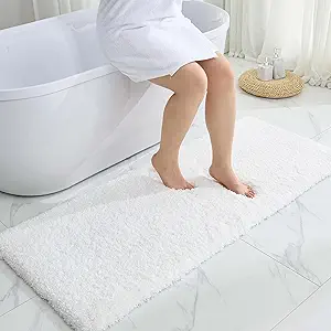 White Bathroom Runner Rug 24x59 Non Slip Fluffy Long Bath Mat for Bathroom Floor Washable Plush Luxury Bath Rug for Tub Absorbent Shower Sink Mat Bedside Rug