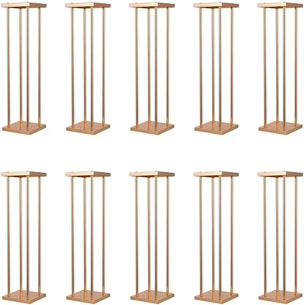 10 Pcs Wedding Flower Stand Metal Vase Stand with Plates Gold Floor Metal Column Gold Rectangular 7.87" x 7.8 7"x 31.5" Flower Display Stands Table Flower Stands for Wedding Party Events Table Decor (31.5 inch Tall)