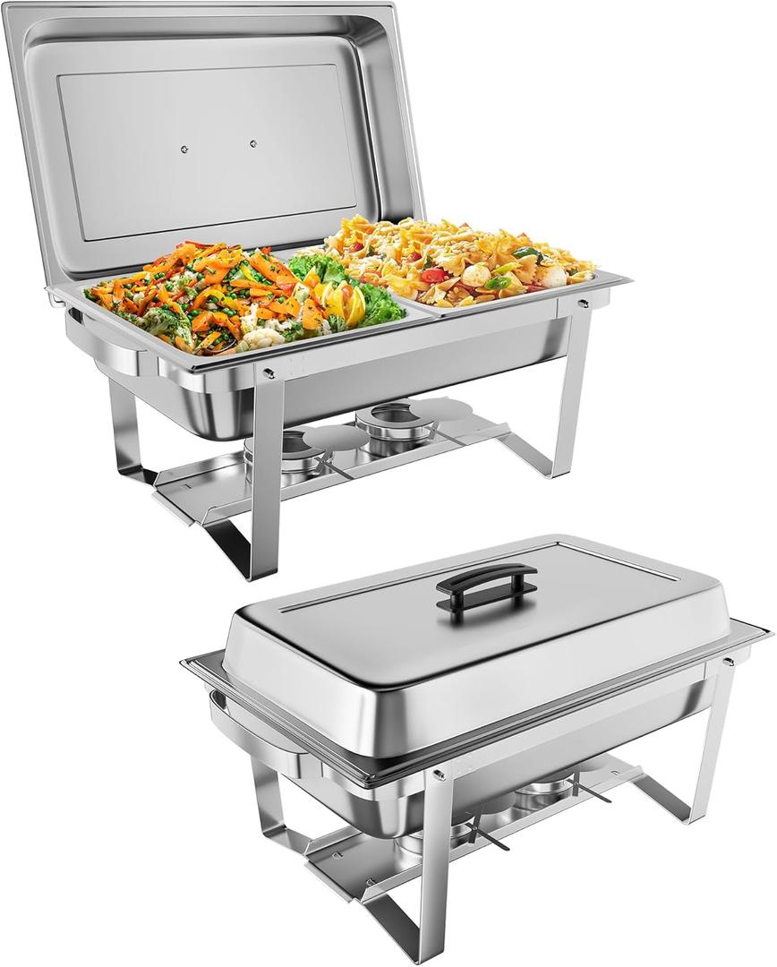 Garvee Chafing Dish Buffet Set 2 Pack, 8 QT Food Servers and Warmers Stainless Steel Chafer with Water Pan for Weddings, Parties, Banquets, and Catering