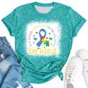 YZMI in April We Wear Blue Autism Awareness Shirt Rainbow Short Sleeve Pattern Tops Bleached L