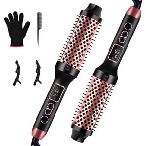 Upgraded Infrared Bounce Brush, Heated Thermal Round Brush with 5 Heat Settings & LED Display, 1.5 Inch lonic for Hair Straightener & Curling Wand, Dual Voltage, Blowout Look, Gifts for Women