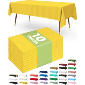 Pureegg Plastic Table Cloth Disposable 10 Pack, 54 x 108 Inch Table Cloths, Easter Party, Decorative Tablecloths, Rectangle, Lemon, Pastel Plastic Cover, Leakproof & Sturdy, Yellow