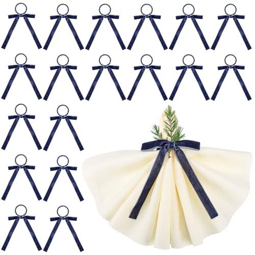 Acellegic 18 Set Christmas Napkin Rings 6in Velvet Bow Napkin Holders for Table Settings Festive Gift Serviette Holder Rings Bow for Christmas Birthday Party Anniversary Table Decorations (Navy Blue)