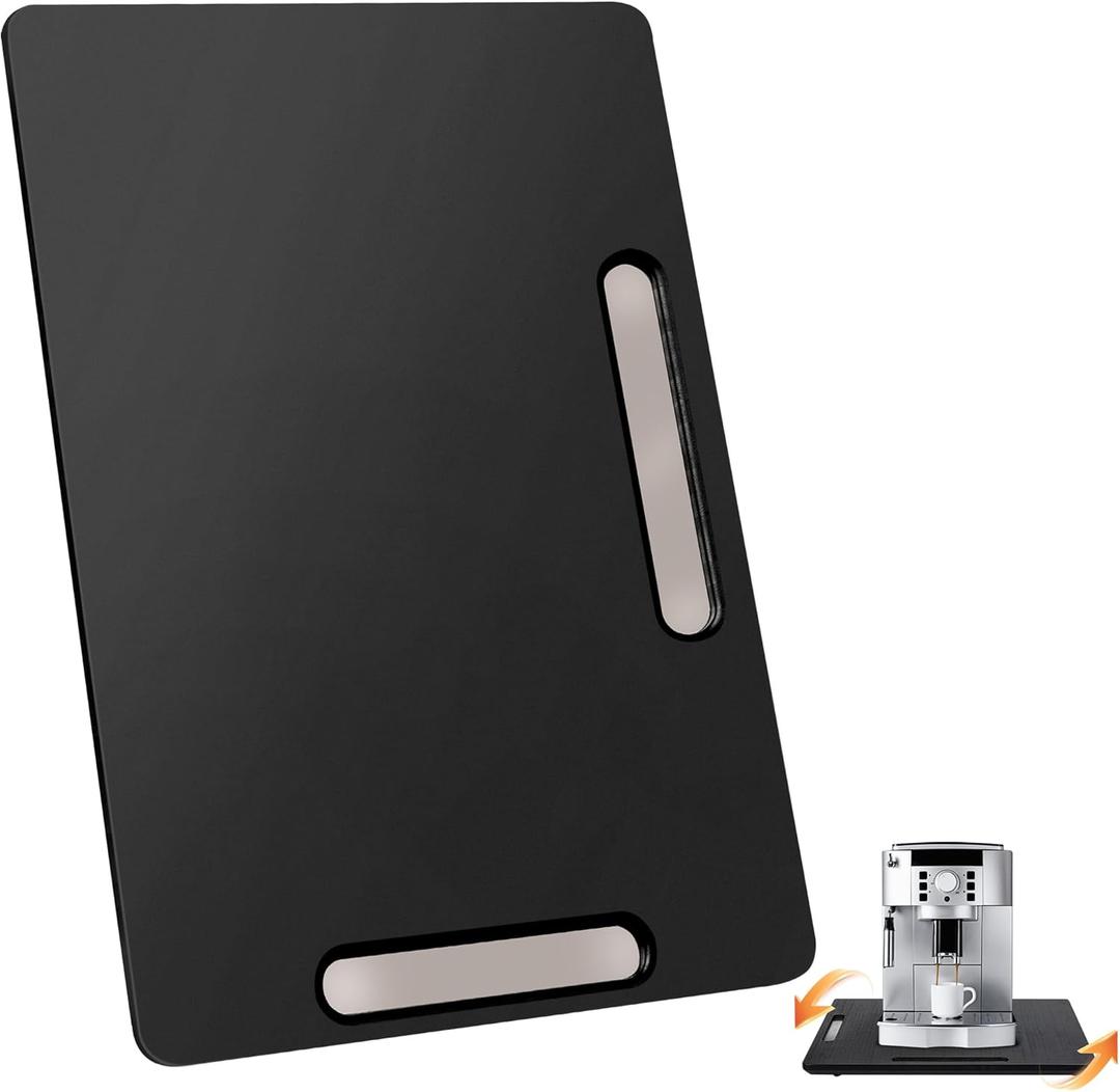 Joy&Grace Appliance Slider for Kitchen Appliances 360 Rolling Sliding Tray for Coffee Maker Countertop, Bamboo Coffee Pot Slider Rolling Tray (Black, Medium 14.5" x 10")