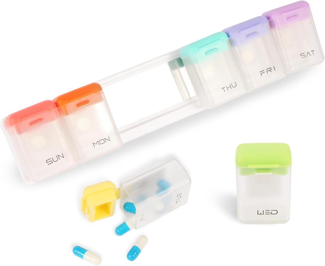 Weekly Pill Organizer 1 Time a Day Weekly Pill Organizer Magnetic Large Travel Pill Case, Week Once Daily Medication Dispenser Medicine Container Holder for Supplement Box 7 Day 1 Time a Day (White)