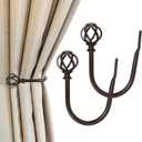 2 Pack Bronze Curtain Holdbacks, USFOOK Decorative Window Drapery Tiebacks (2 Pack/1 Pair), Curtain Tie Back Hooks for Wall with Twisted Cage Finials (3.45" L x 5.35" W)
