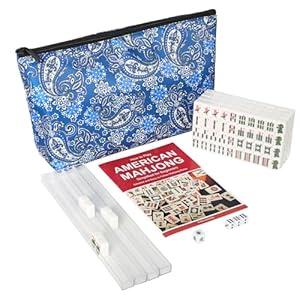 TIASUSAN Travel Mini American Mahjong Set, Mahjong Game Set with 166 White Tiles (0.8"), Complete Set with 4 Racks, and Thickened Blue Printed MahJongg Tiles Bag, Portable Travel Mahjongg Set