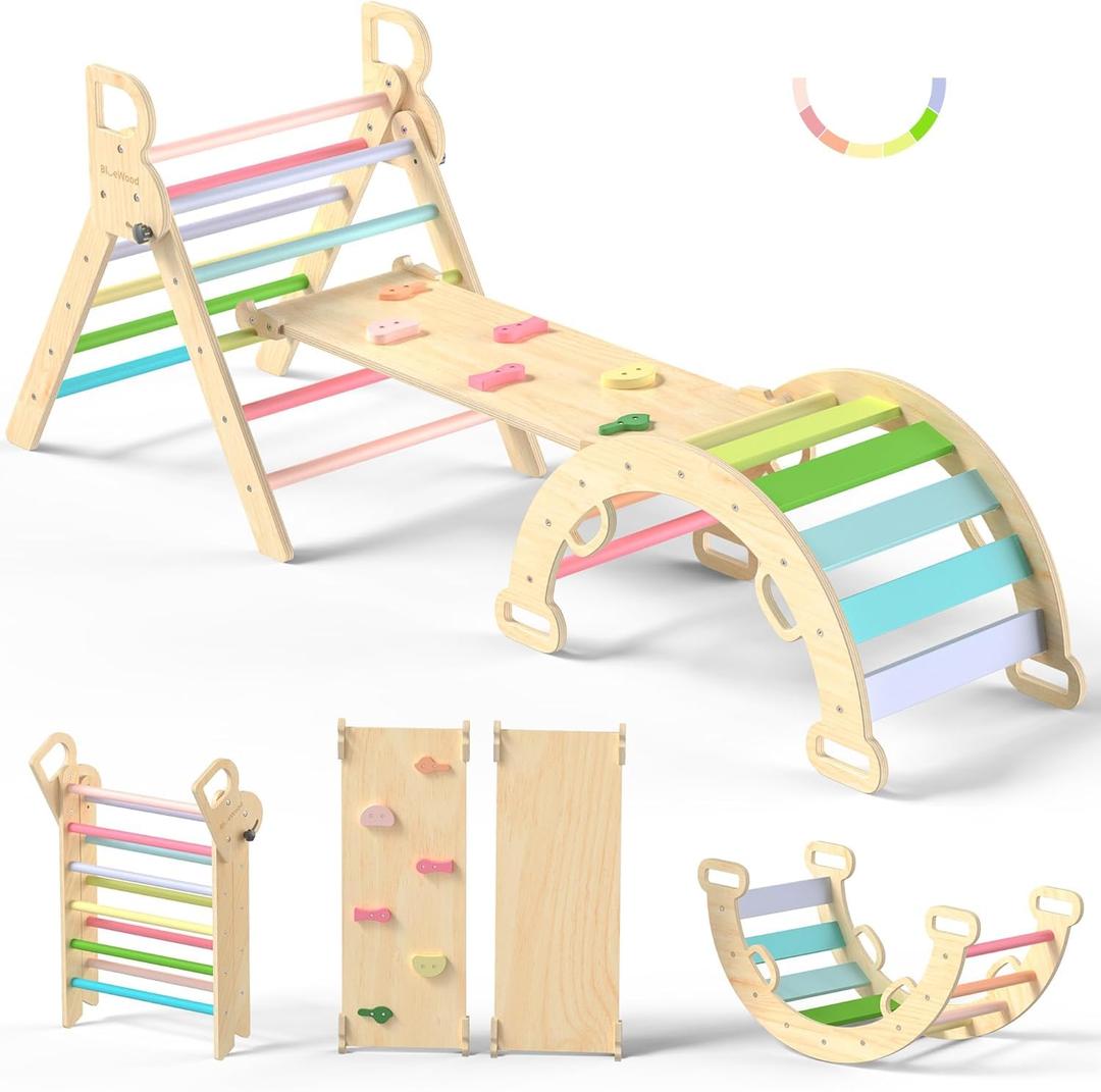 BlueWood Pikler Triangle Set, Toddler Climbing Toys Indoor 7in1 Foldable