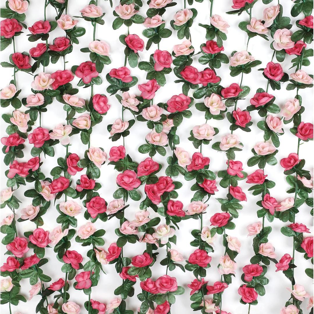 2 x BLEUM CADE 2Pcs 16.4Ft Flower Garland Artificial Rose Vines for Bedroom, Cute Fake Hanging Flower Vines Floral Garland Decorations for Wedding Party Wall Room Decor Aesthetic