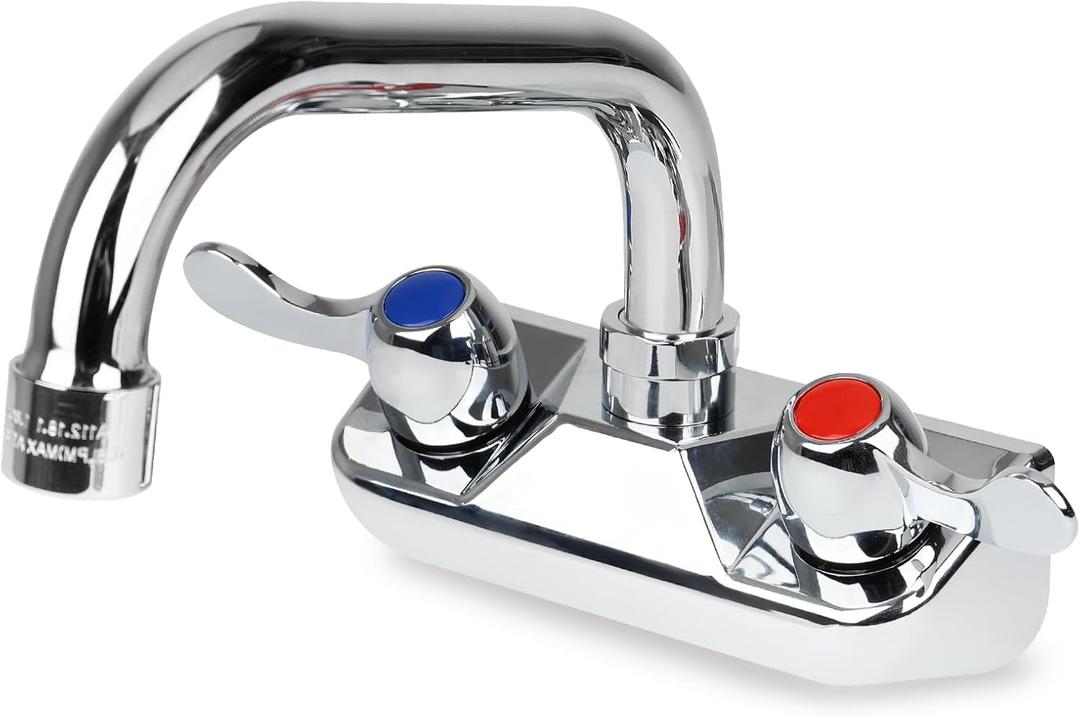 KWODE 4 Center Commercial Hand Sink Faucet with 6 Swivel Spout, Dual Lever Handles Utility Wall Mount Kitchen Sink Faucet for Bar,1/2 NPT Male Inlet, Brass Constructed, Chrome