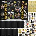 8 Set Black Graduation Photo Trifold Display Boards for Class of 2026 Grad Party Picture Display Graduation Photo Frames Alphabet Grad Stickers for Multiple Pictures Table Decor