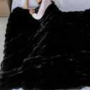 Black Faux Fur Thick Bed Soft Throw Blanket 60X80 for Couch Living Room Fluffy Bubble Faux Rabbit Fur Blanket Warm Bunny Blanket Home Decor 860 GSM