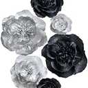 Letjolt Paper Flowers Decorations for Wall Black 3D Artificial Flowers for Wedding Decor Baby Shower Bridal Shower(Silver Black Set 6)