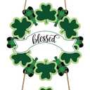 St Patricks Day Decorations St Patricks Day Wreath Wooden Shamrock Wreath Lucky Blessed Welcome Sign for Front Door St Patricks Day Door Decorations for Wall Door Indoor Home Decor
