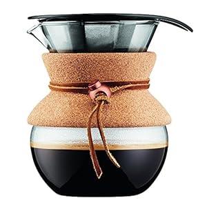 BODUM 17oz Pour Over Coffee Maker, High-Heat Borosilicate Glass with Reusable Stainless Steel Filter and Cork Grip - Made in Portugal