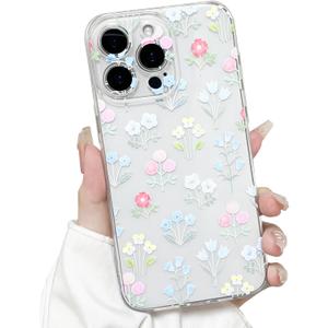 Lovmooful Compatible for iPhone 15 Pro Case Cute Clear Oil Flower Floral Leaf Design for Girls Women Soft TPU Shockproof Protective Girly for iPhone 15 Pro-Many Color Flowers
