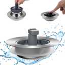 Hibbent Upgraded 3 in 1 Kitchen Sink Drain Strainer and Stopper Combo, Stainless Steel Metal Pop Up Sink Stopper, Anti-Clogging Basket with Foldable Handle for US Standard 3-1/2 Inch Drain
