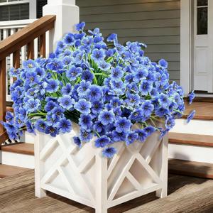 20 Bundles Artificial Flowers for Outdoors,UV Resistant Fake Flowers with Plastic Plants,Silk Faux Fowers for Outdoor Planters,Fake Realistic Flowers Window Box Front Porch Hanging Basket Decor-Blue