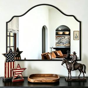 Chende Black Arched Mirror, 36'' x 24'' Decorative Wall Mirror with Wooden Frame, Modern Scalloped Mirror for Entryway, Living Room, Fireplace
