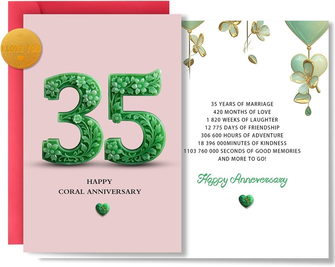 35th Wedding Anniversary7 * 5in Happy Coral Anniversary Double Sided Printing 350gsm Thick Card