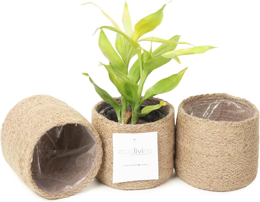 Jute Planter Basket-Woven Jute Rope Covers for Decorating Indoor/Outdoor Succulents, Small Plant Pots-Set of 3-Multi-Purpose Storage Bins 4.5 Inches -Modern Style Decor -Natural Jute