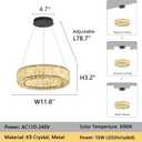 Modern Chandelier for Dining Room Dimmable LED Pendant Lights for Kitchen Island Lighting Black Ring Crystal Chandeliers for Bedroom Entrance Living Room, Ring 12"