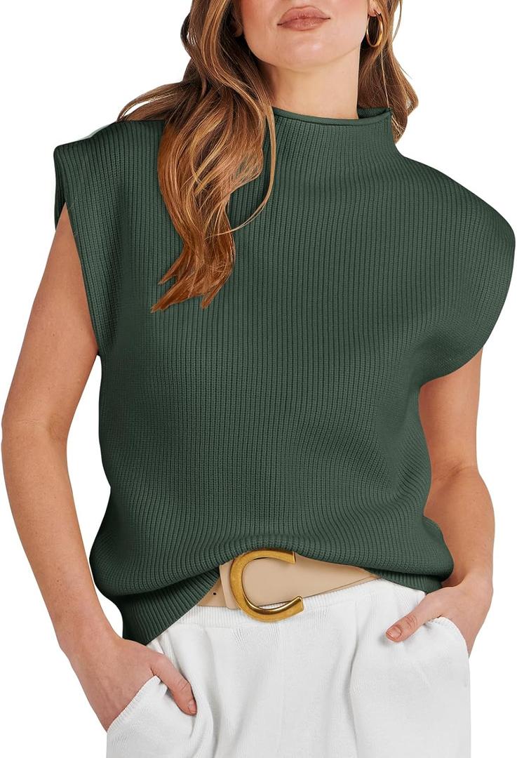 ANRABESS Women's Mock Neck Sleeveless Sweater Vest Casual Cap Sleeve Knit Pullover Tank Tops 2026 Fall Clothes M