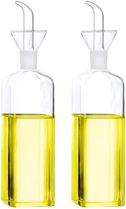 Olive Oil Dispenser, Olive Oil Vinegar Cruet, Cooking Wine Container Salad Dressing Glass Oil Bottle, Vinaigrette Oil Dispenser for Kitchen or BBQ (17oz, Set of 2)