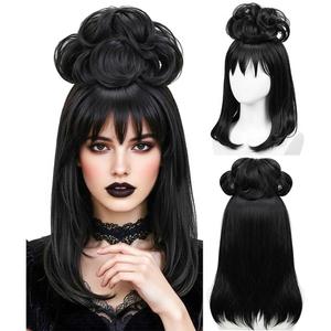 Black Wig with Bangs Women Movie Gothic Cosplay Wigs with Wig Cape for Halloween Party