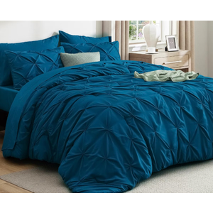 BEDELITE Teal King Size Comforter Set - 3 Pieces Boho Pintuck Bedding Comforter Sets, Lightweight Soft & Warm King Bedding Set with 2 Pillowcases for All Season