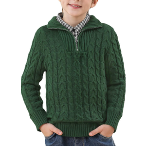 Boys Winter Warm Cable Knit Sweaters Cute Turtle Neck Casual Quarter Zip Pullover 5-8Years