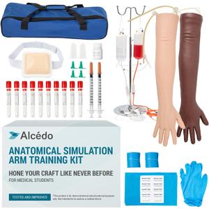 Alcedo Phlebotomy Practice Kit, Complete Venipuncture and Injection IV Practice Essentials, Realistic Training Arms with Stand (Light and Dark Arm) for Medical Students & Educational Use Only