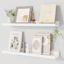 Dreamland Picture Ledge Shelf for Wall, Floating Shelves Set of 2, 24 Inch Long Floating Shelves with Lip for Living Room, Bedroom, Bathroom, Kitchen, White