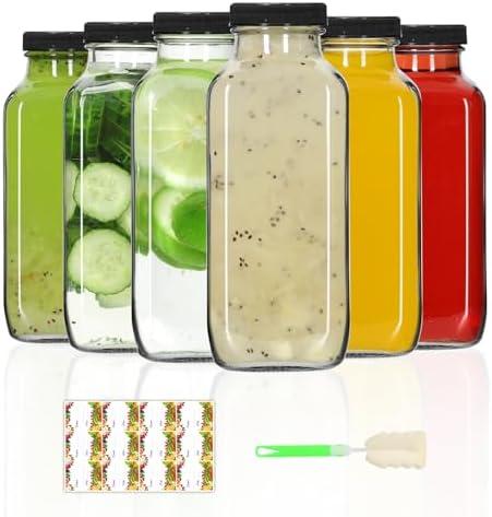 AuroTrends 12 oz Glass Bottles with Lids - 6Pack, 360ml Glass Juicing Bottles - Portable, Reusable - 12fl.oz (Set of 6)