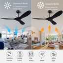 52" Ceiling Fans with Remote Control without Light, Modern Reversible DC Motor Indoor Outdoor 3 Blade Ceiling Fan for Patio, Bedroom and Farmhouse (Black)