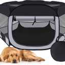 Dog Cat Playpen,Portable Pet Puppy Playpen,Rabbit Puppy Dog Play Pen for Indoors,Dogs Tent for Indoor Cats,Kitten Playpen,Collapsible Small Cats Crate Cage  with Carrying Case(Grey, L)